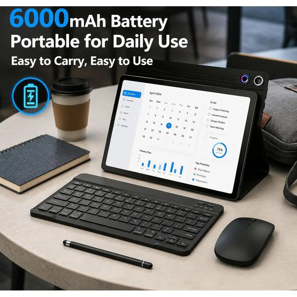 10.1 Inch 2-in-1 Tablet with Keyboard, Wireless Mouse, Stylus, Case, Dual Cameras, 64GB+1TB Storage, 5G, Ideal for Portable Work
