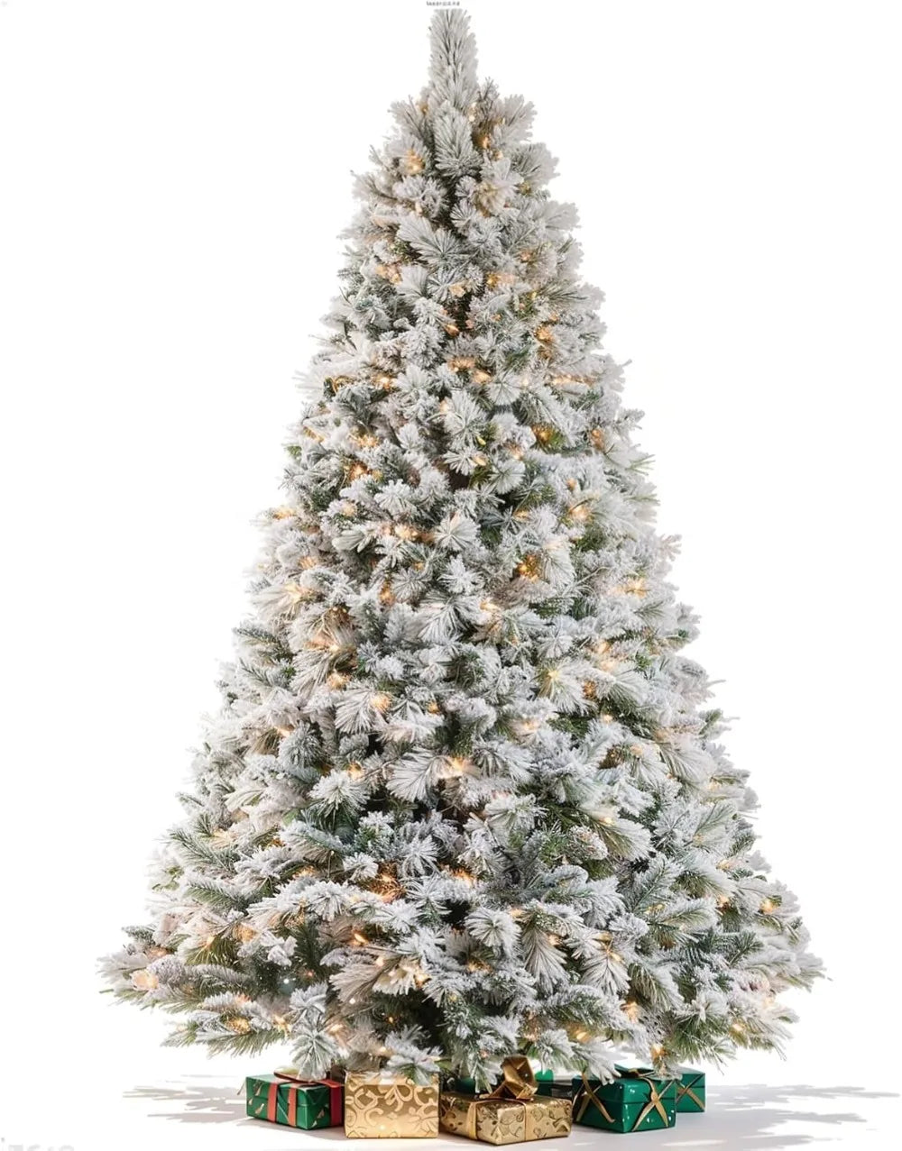 9FT Pre-lit Snow Flocked Christmas Tree Spruce with Remote Control, 800 Warm White Multi-Color Lights