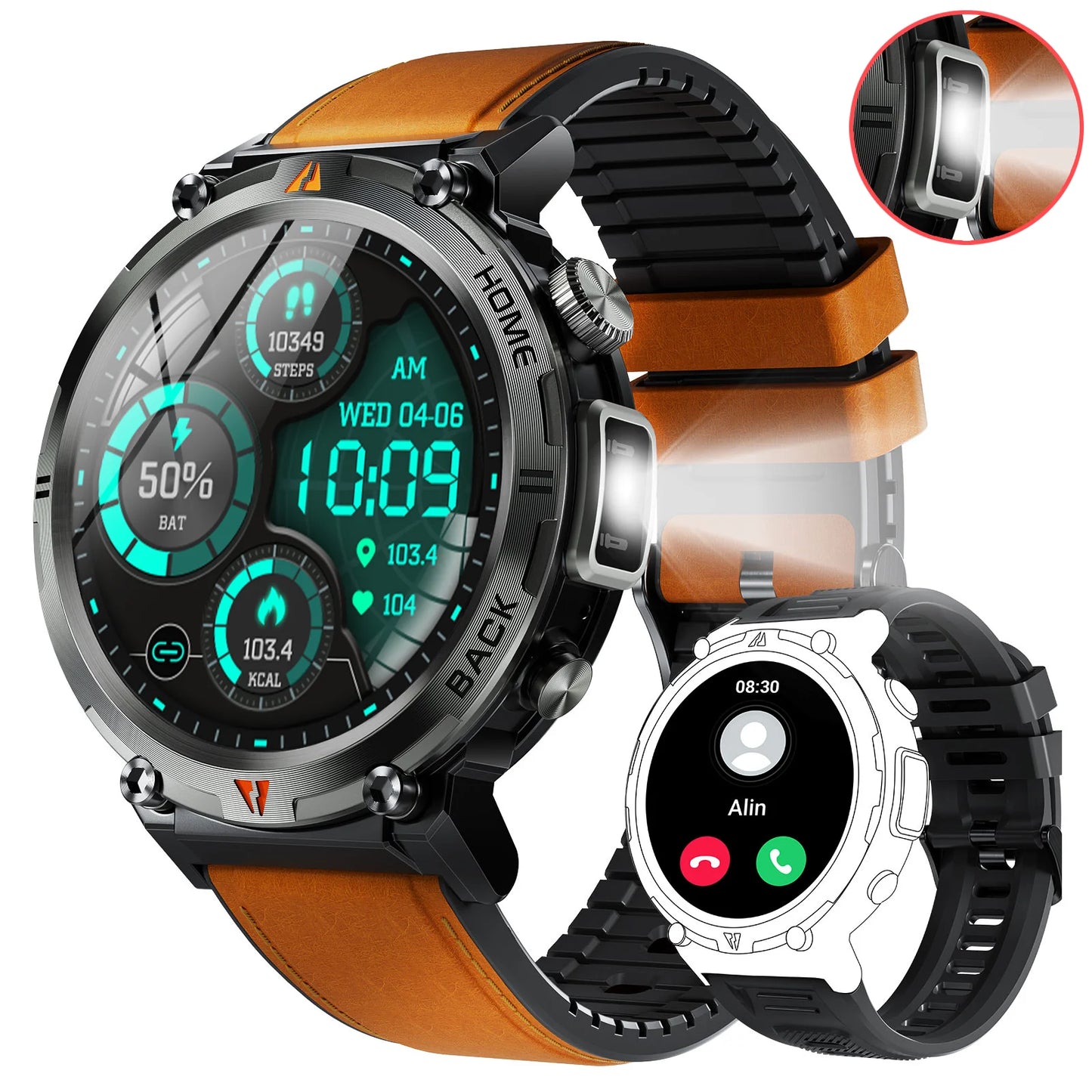 New Bluetooth Call smartwatch for men Full Touch Screen With Health Monitor heart rate Flashlight Smart watch