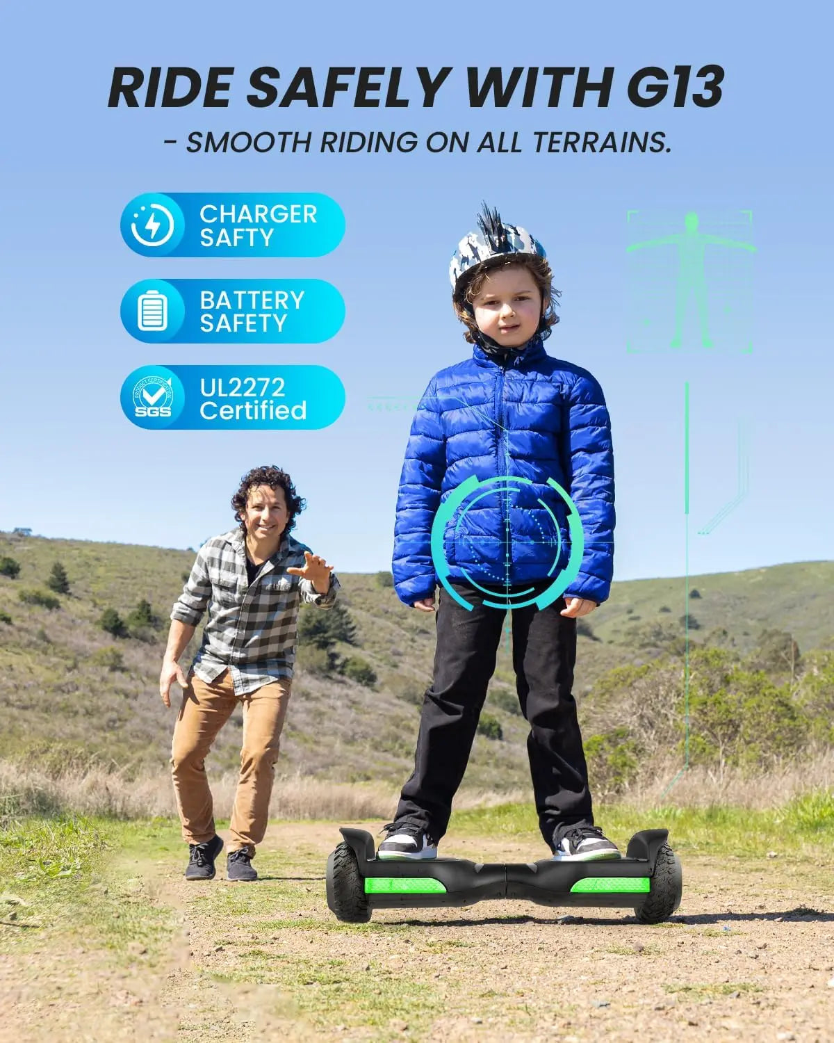 All Terrain Self-Balancing Scooter with LED Lights and Bluetooth for Kids and Adults, Black