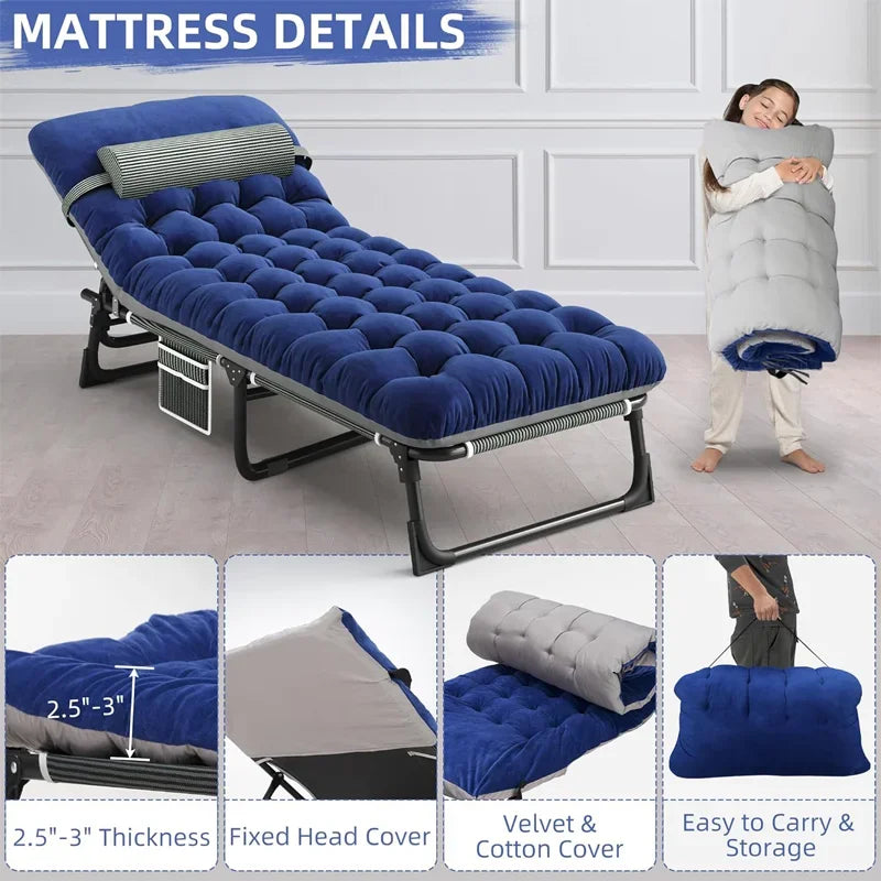 Camping Cot with Mattress, 4-Position Folding Camping Bed
