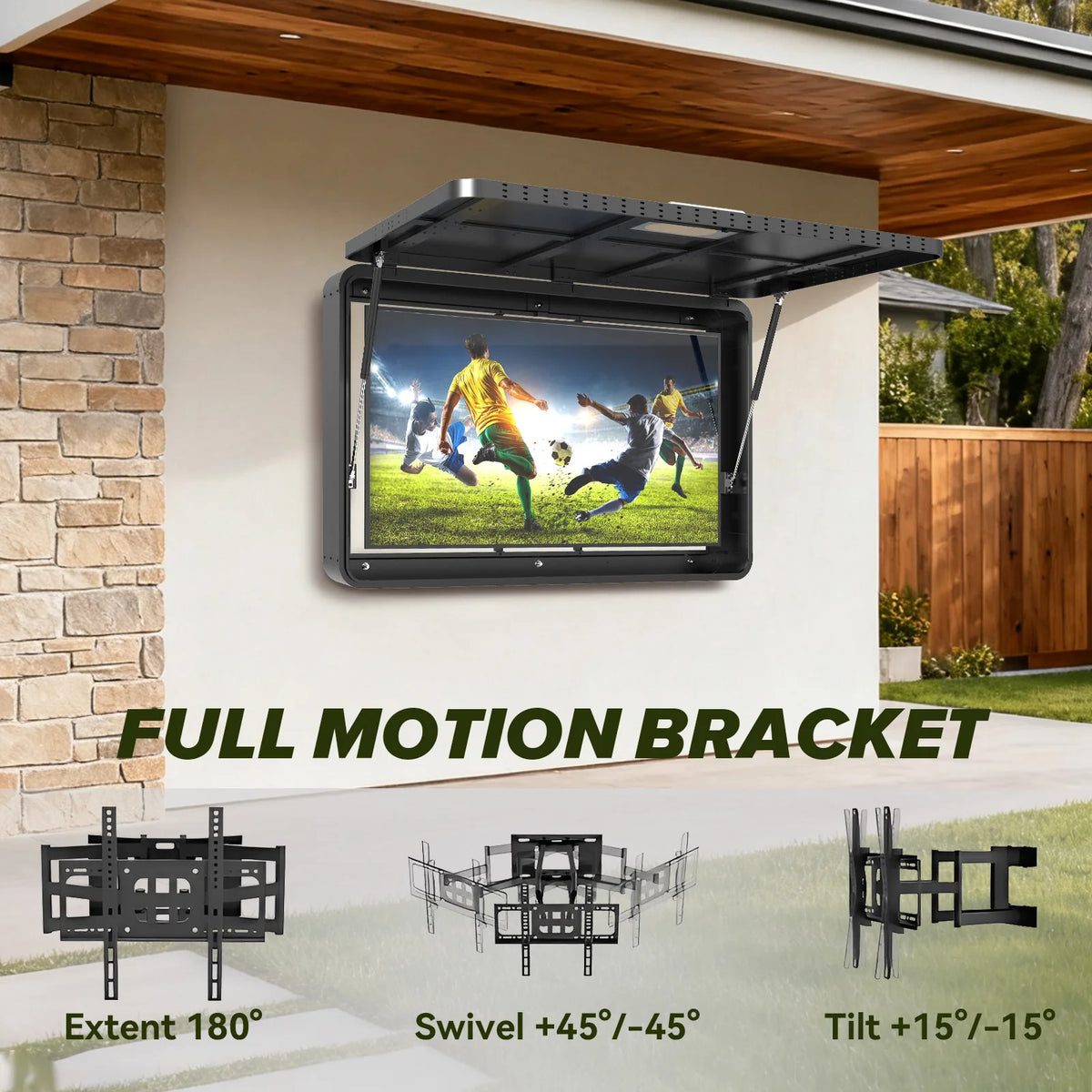 US Stock 55in Outdoor TV Enclosure 55'' Solid Wood Weatherproof TV Cover with Heavy-Duty Single-Arm Mount Television Mental Cover Case