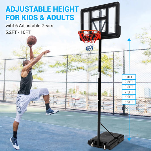 Basketball Hoop Outdoor 5.2ft-10ft Adjustable For Kids Youth Adults