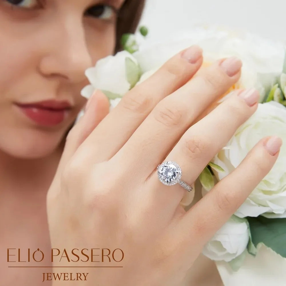 Moissanite Engagement Rings for Women 925 Sterling Silver with 18K Gold Plated Round Sparkl