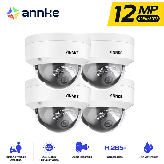 4PCS 12MP Outdoor Smart Dual Light Security Camera Color IR Night Vision