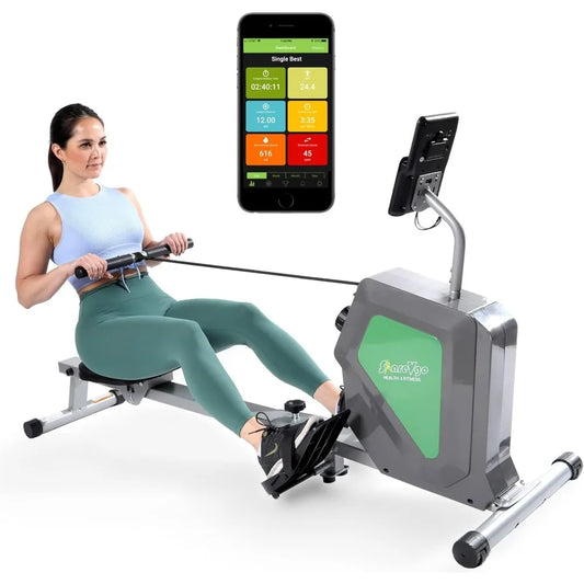 Smart Home Rowing Machine Bluetooth Compact Foldable Magnetic Rower with Fitness APP,