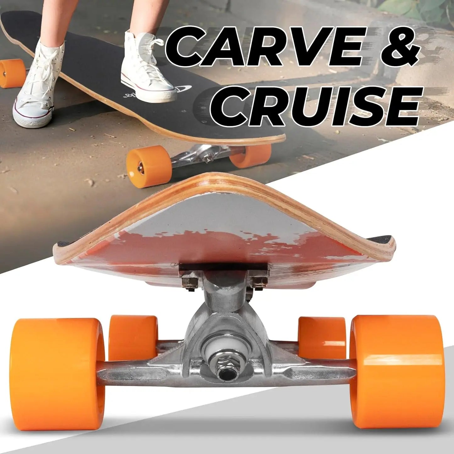 Longboard Skateboard Complete with T-Tool , Carving & Downhill Riding, Suitable for All Ages
