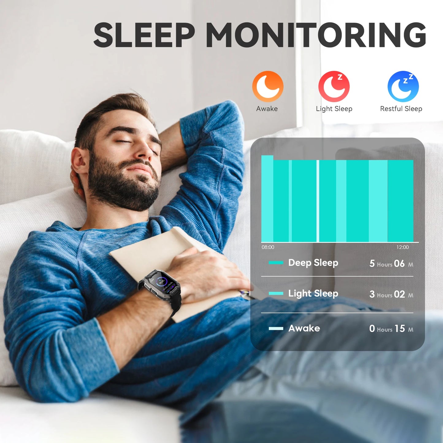 Smart Watch for Men Waterproof Fitness Sports Activity Tracker.