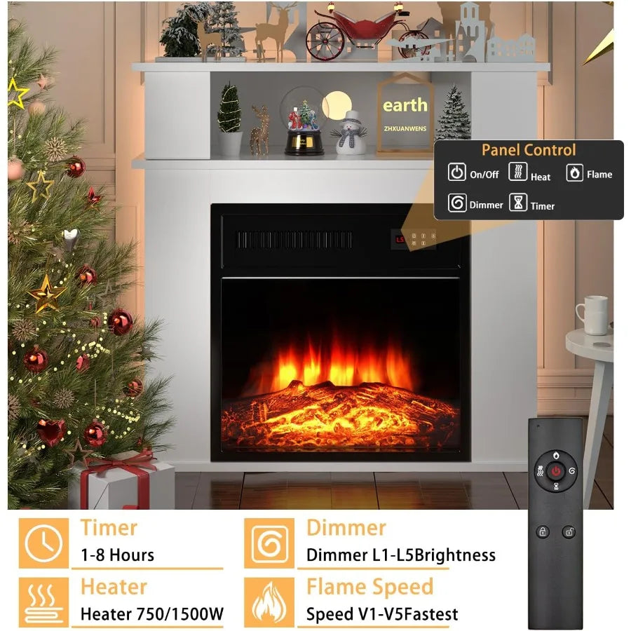 28 Electric Fireplace with Mantel for Living Room: Portable Freestanding Design featuring 18 Fireplace