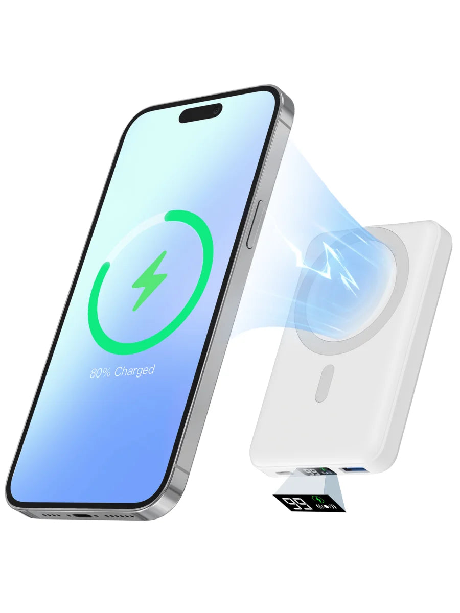 10000mAh Magnetic Power Bank With Type-C Cable LED Display 22.5W PD Fast Charging Wireless Portable Charger For iPhone iPad