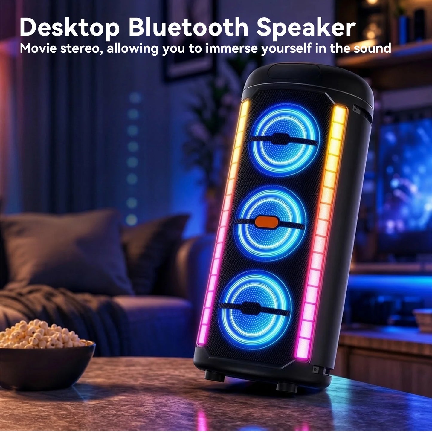 Large Bluetooth speaker, portable handle design, with microphone, compatible with JBl subwoofer party box, with LED lights, comp