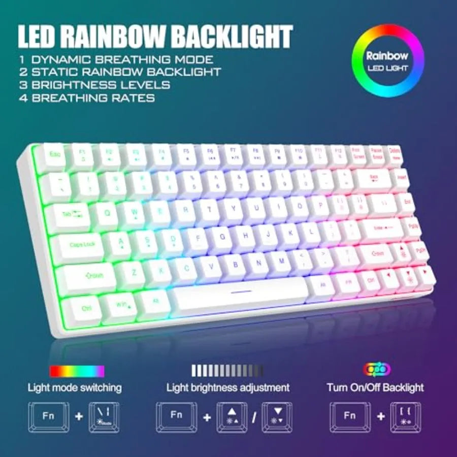 K84 Wireless Keyboard and Mouse Combo, Rainbow Backlit Rechargeable Battery, 75% Layout TKL Ultra Compact Gaming Keyboard and L