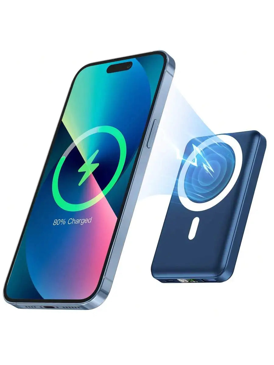 10000mAh Magnetic Power Bank With Type-C Cable LED Display 22.5W PD Fast Charging Wireless Portable Charger For iPhone iPad
