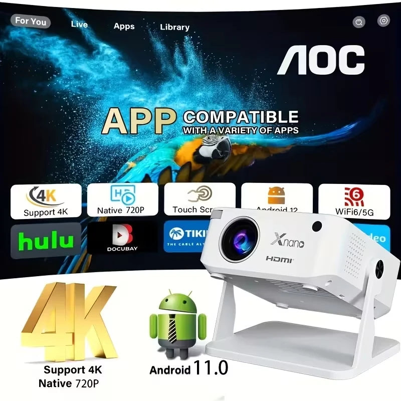 HA109 Mini Projector Android11 WiFi6  720P Built-in App Mirror SmartPhone for 1080P 4K Video Home Cinema