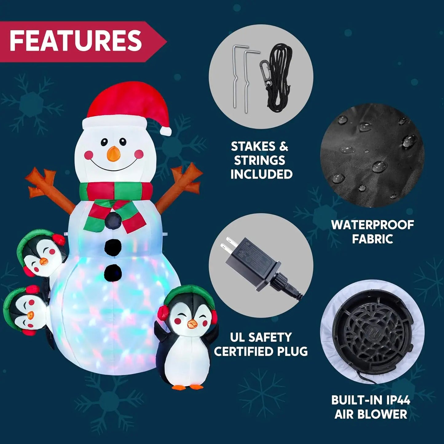 JOYFY 6 FT Christmas Snowman Inflatable Decoration with Build-in Multicolor