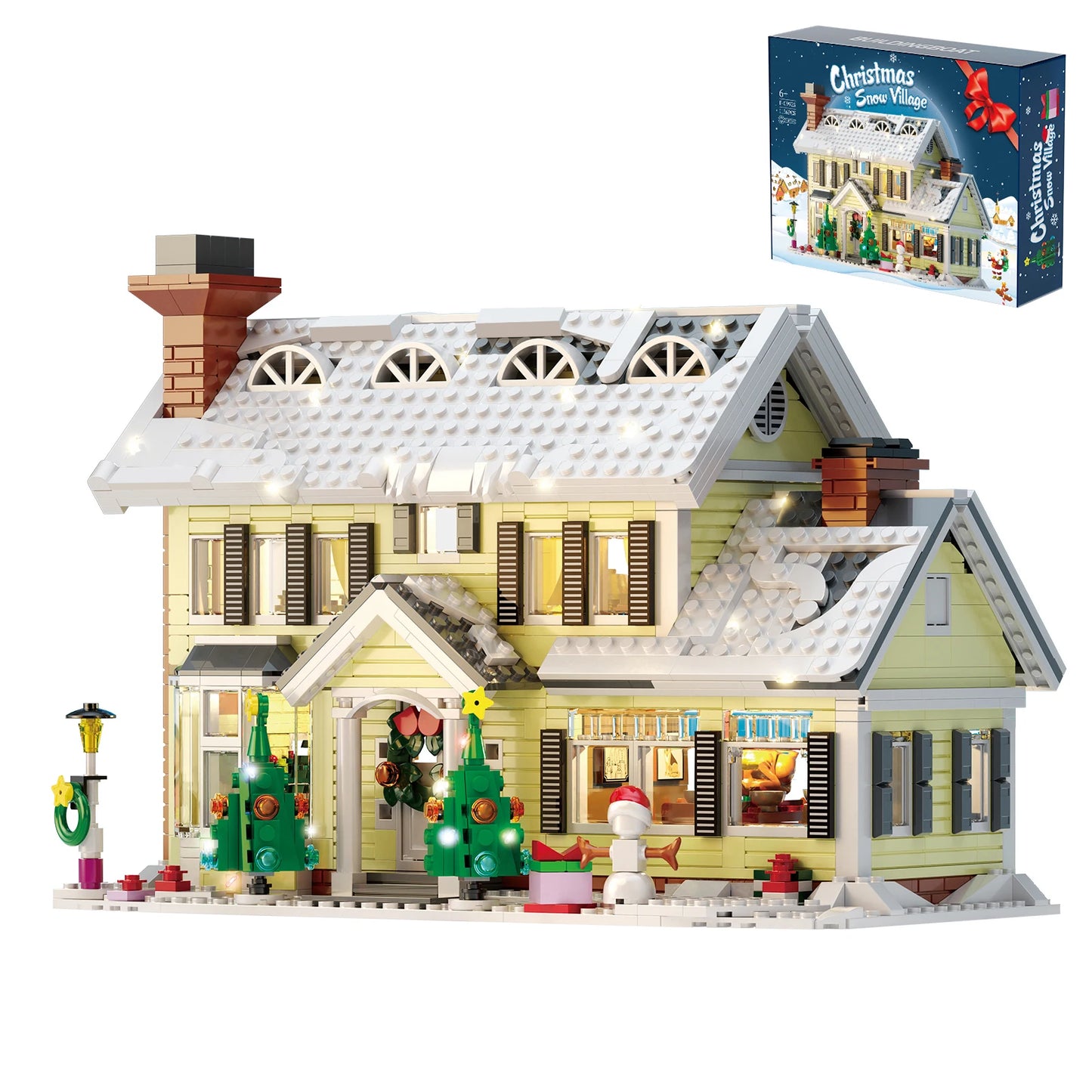 Christmas Holiday House Building Set, LED DIY Christmas Holiday Snow Village Bricks Gifts for Boys, Girls, Family, and Friends