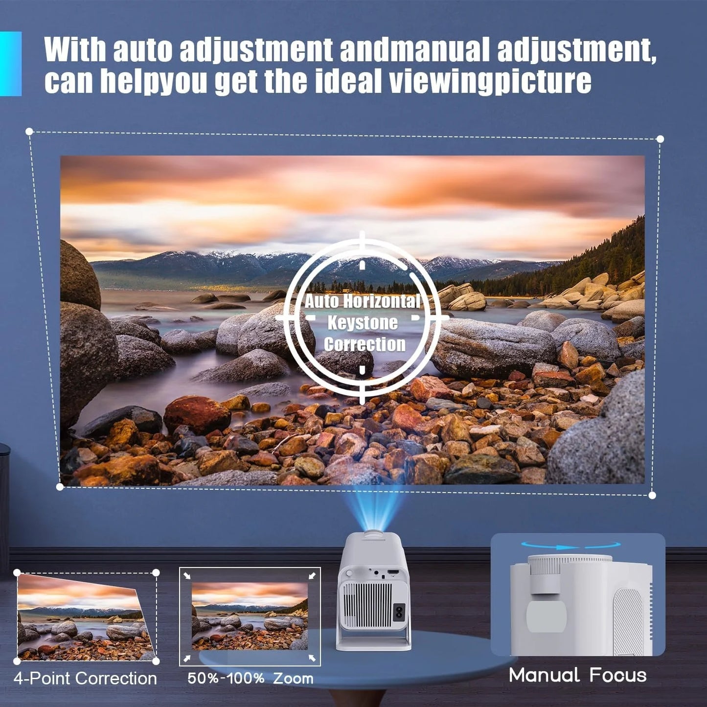 Smart Projector with Wifi and Bluetooth, Portable Projector i4K Support Native 1080P Movie  with Android 11