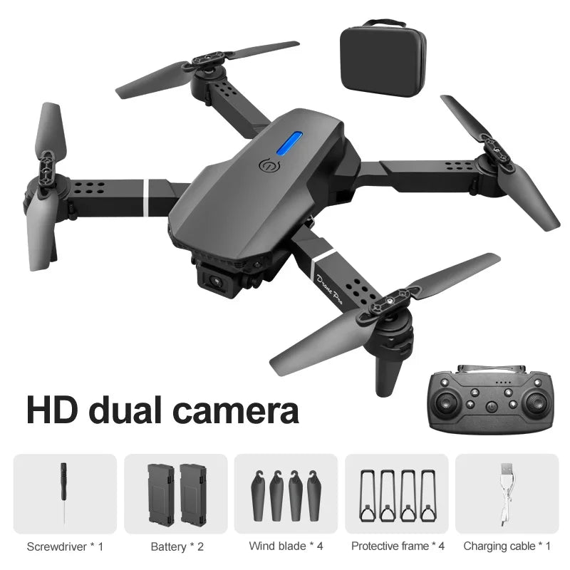 ZNLYRION E88 Pro 4K HD Dual Camera Drone Foldable Design Smart Hover 2.4G Remote Control Drone with LED Light for Beginners Kids Adults