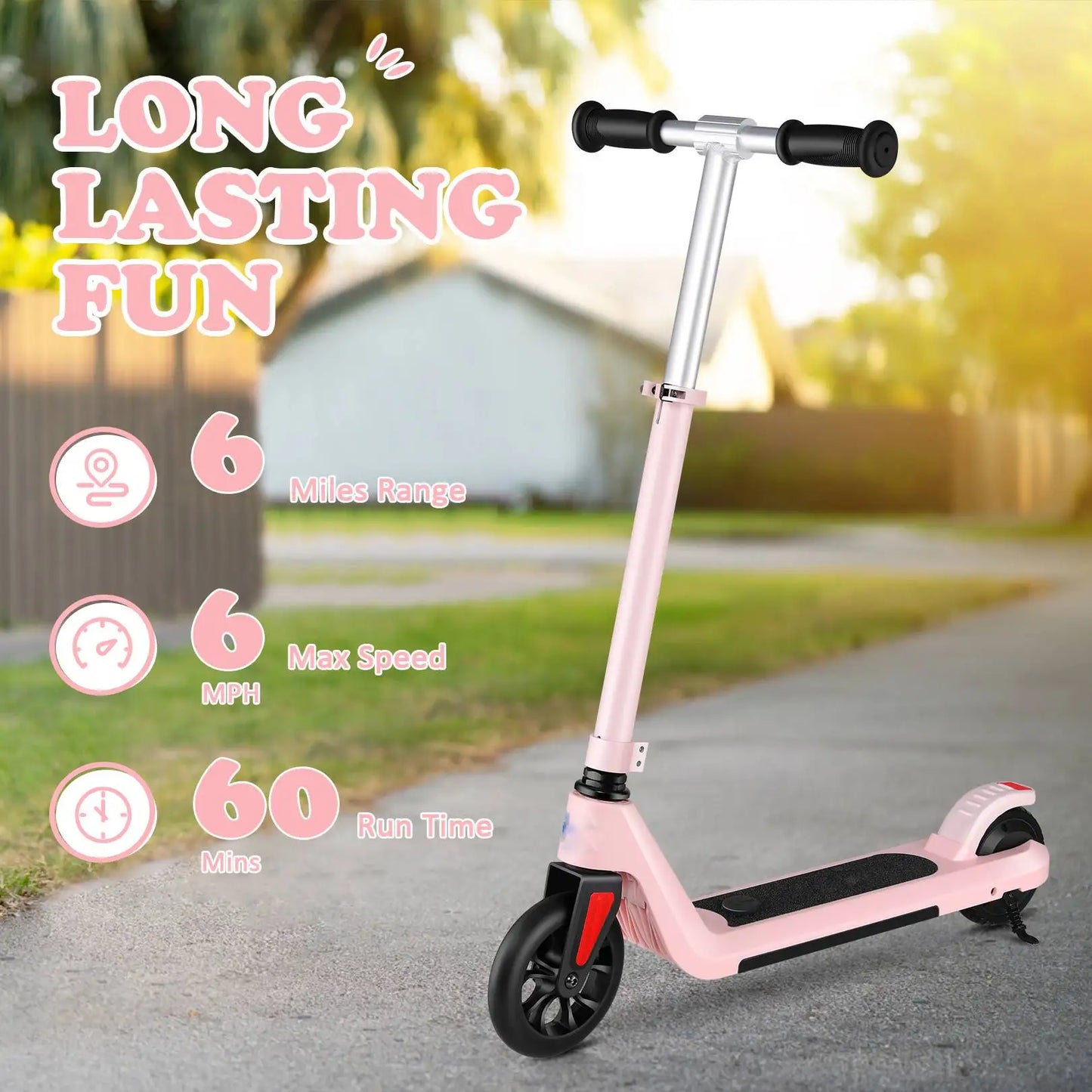 CAROMA Electric Scooter Max 6 MPH 120W Rear Motor For Kid Age 6-12  E-Scooter With Adjustable Height