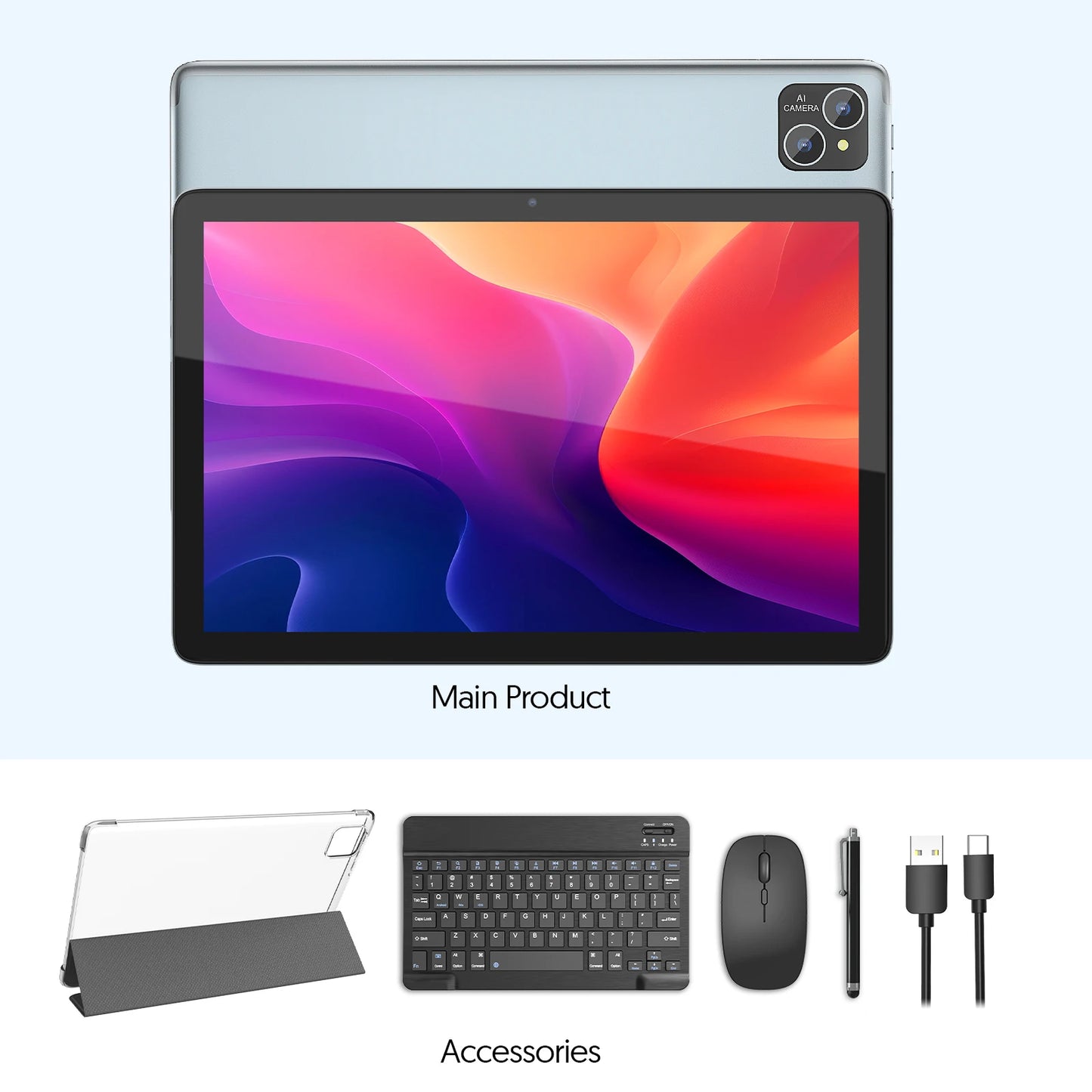 10-inch Android 14 tablet with keyboard, mouse, protective case, stylus, core processor,