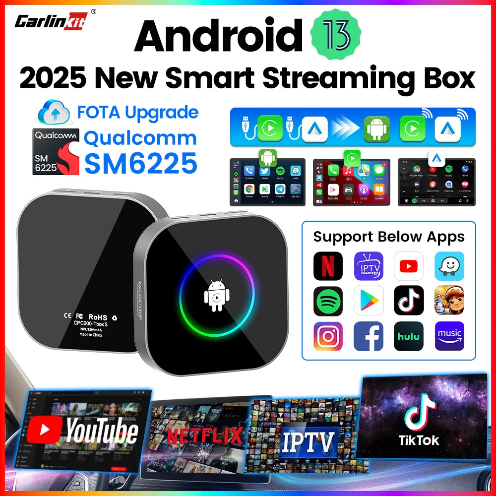 2025 New R2 Smart Streaming Box Android 13 CarPlay Ai TV Box For Netflix YouTube SM6225 Wireless