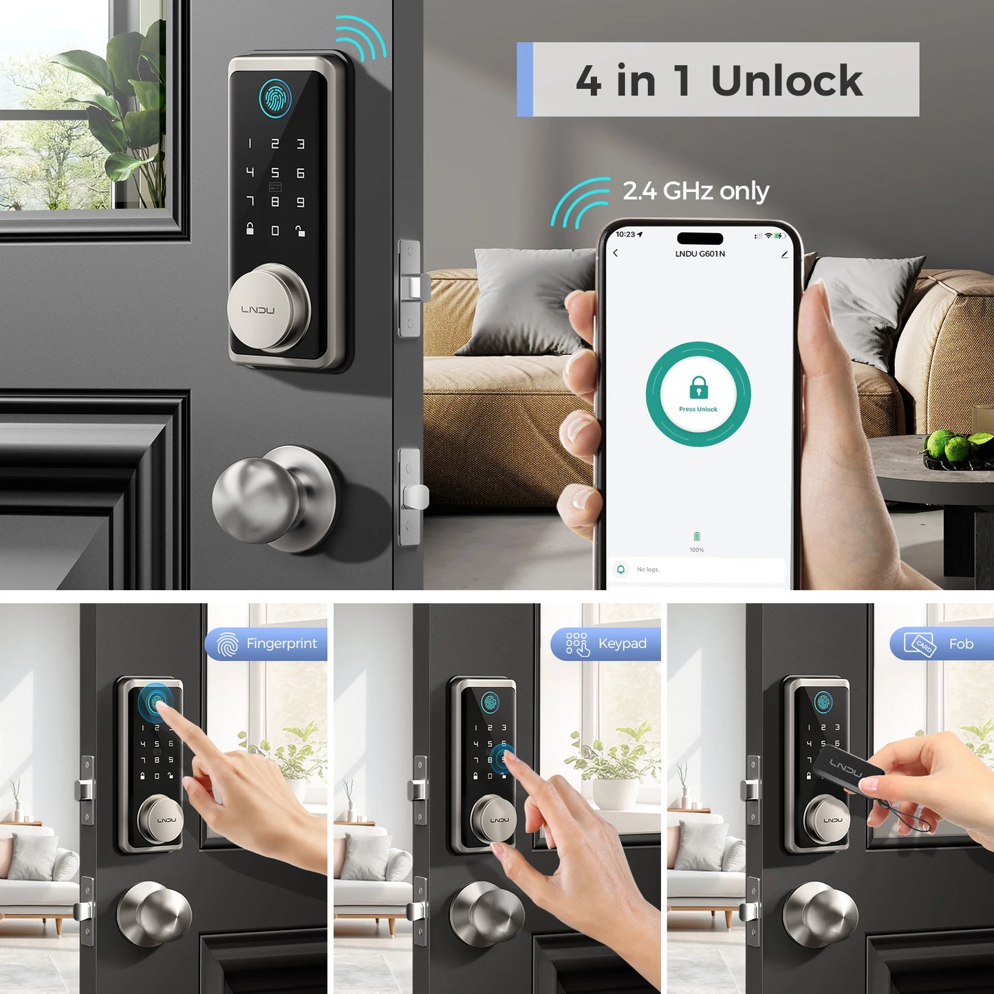 Smart Lock G601N 2.4GHz WiFi Keyless Entry Smart Door Lock with Handle Set 360° Live Fingerprint