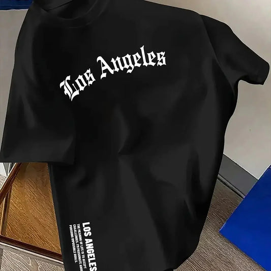 Men's Summer 100% Cotton Fashion Los Angeles Letter Printed Loose Large Casual