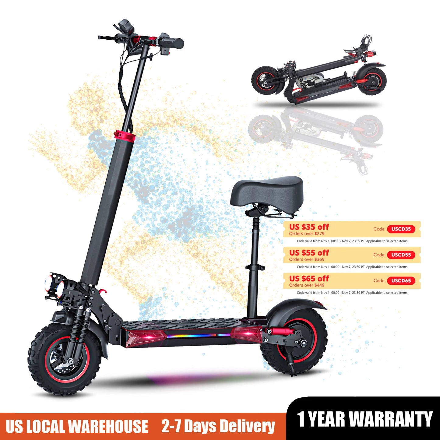 FREEBOY 1200/800W Off-road Electric Scooter with Seat, 1-year Quality Guarantee Foldable Commuting E-scooter