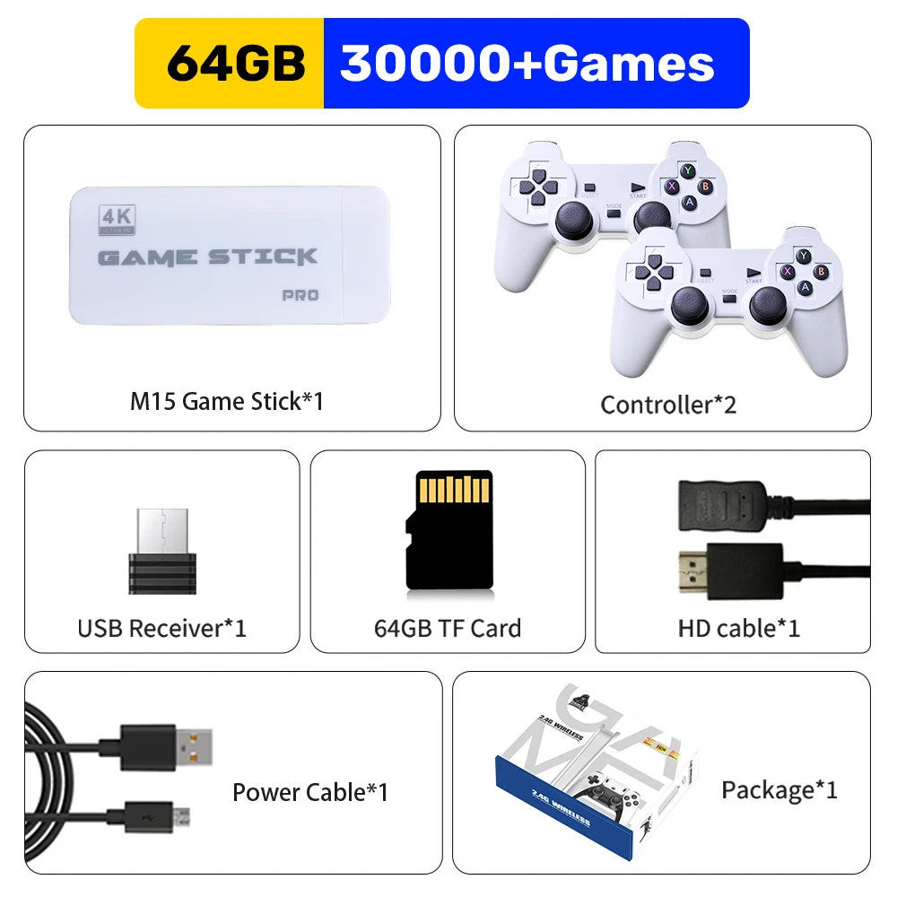 M15 Game Stick 64G Video Game Console 4K UHD Output with 30000+ Retro Games for PS1