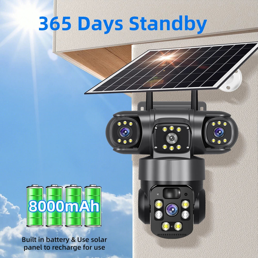 9MP Full HD Solar WiFi Camera 3 Screen Detect Camera Surveillance Night Vision Security Protection