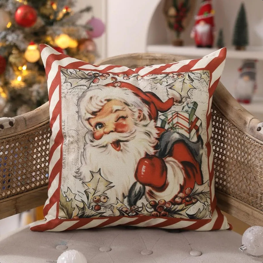 Christmas Pillow Covers 18x18 inch Set of 4 Santa Claus Reindeer Decorative  Throw Pillow Covers Winter