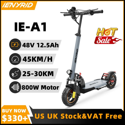 A1 Foldable Electric Scooter Peak 800W Motor 48V/12.5 AH E-Scooter Max Speed 45KM