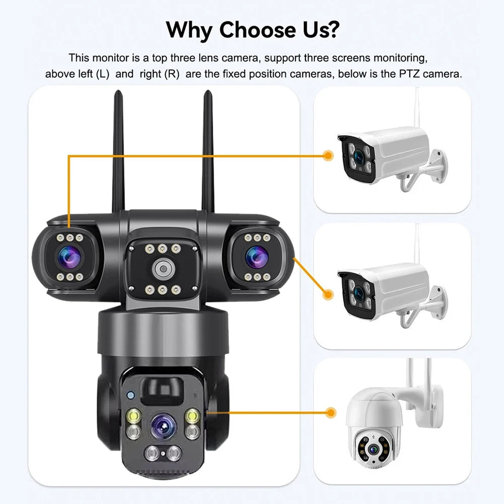 9MP Full HD Solar WiFi Camera 3 Screen Detect Camera Surveillance Night Vision Security Protection