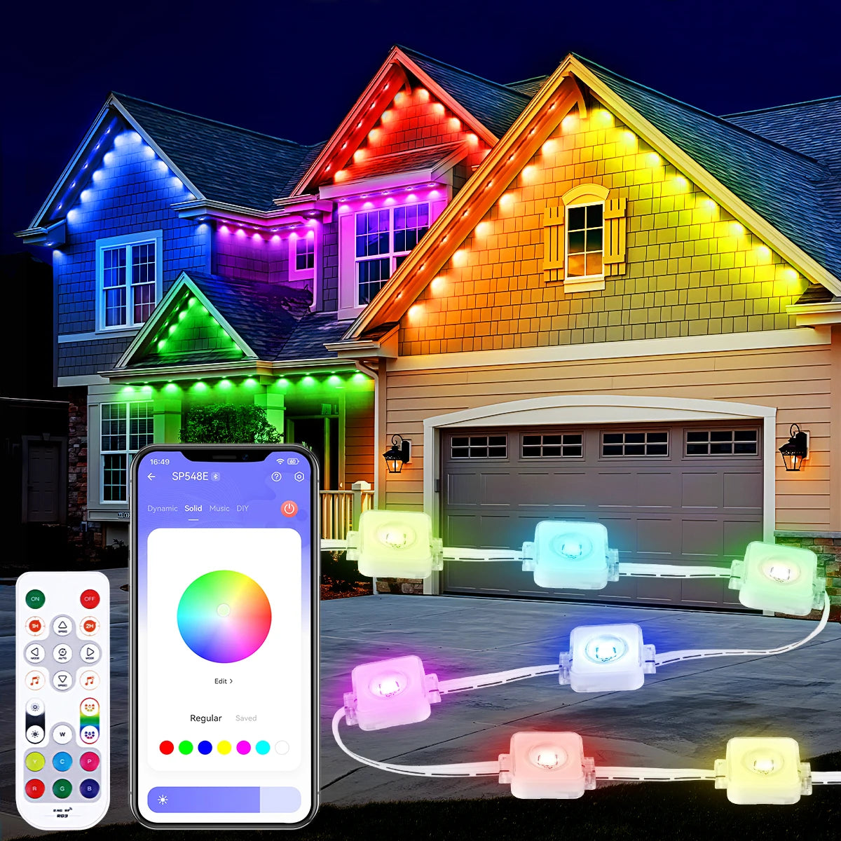 100ft/150ft Smart RGBIC Permanent Outdoor Lights for House, Waterproof Eaves Lighting
