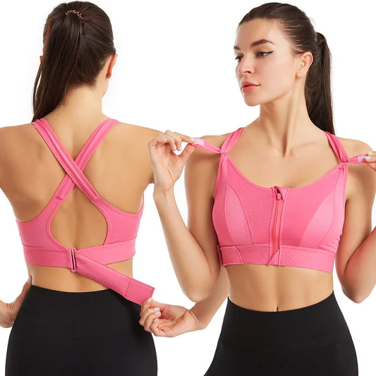 Adjustable Front-Zip Sports Bra. It's a shockproof, wire-free