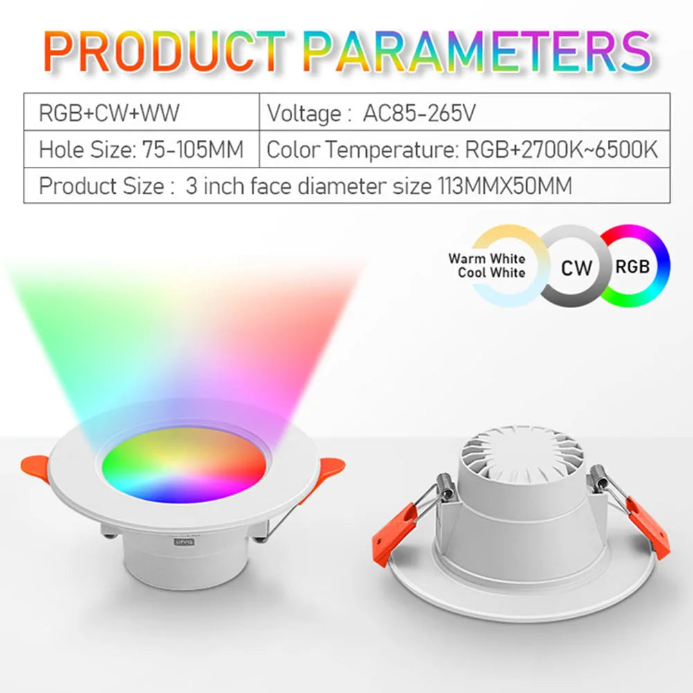 1-16PCS 10W Smart LED Downlight Bluetooth Ceiling Lamp  Remote Control Color Changing light for Google Alexa Hom