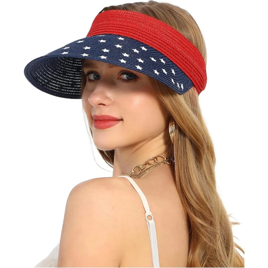 Womens Sun Hat Straw Visor UV Protection Wide Brim