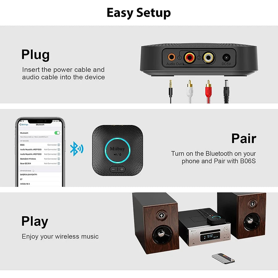 Bluetooth 5.2 Receiver w/Volume Control Hi-Fi Wireless Audio