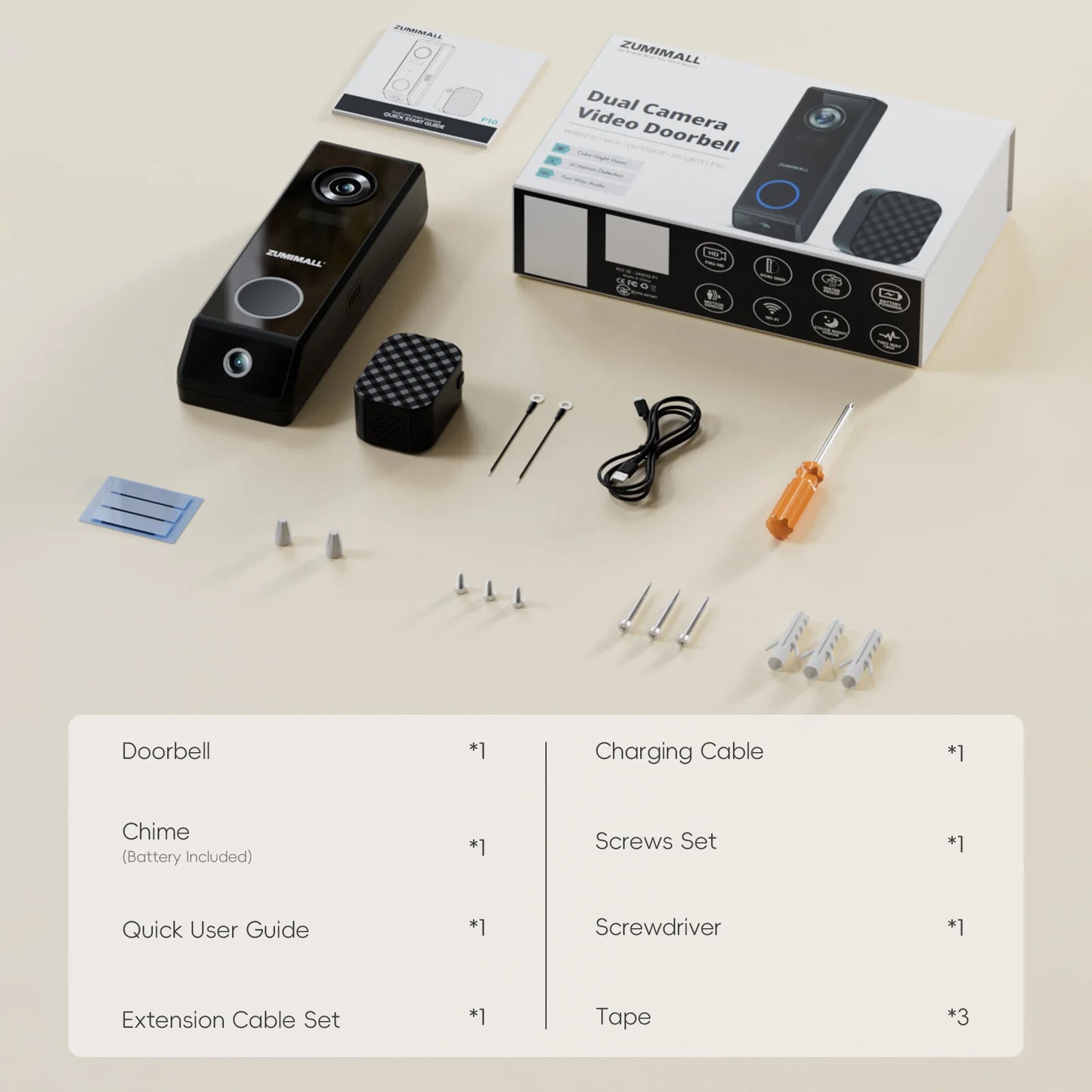 Dual Lens Battery /wired power Doorbell Wireless with Chime,