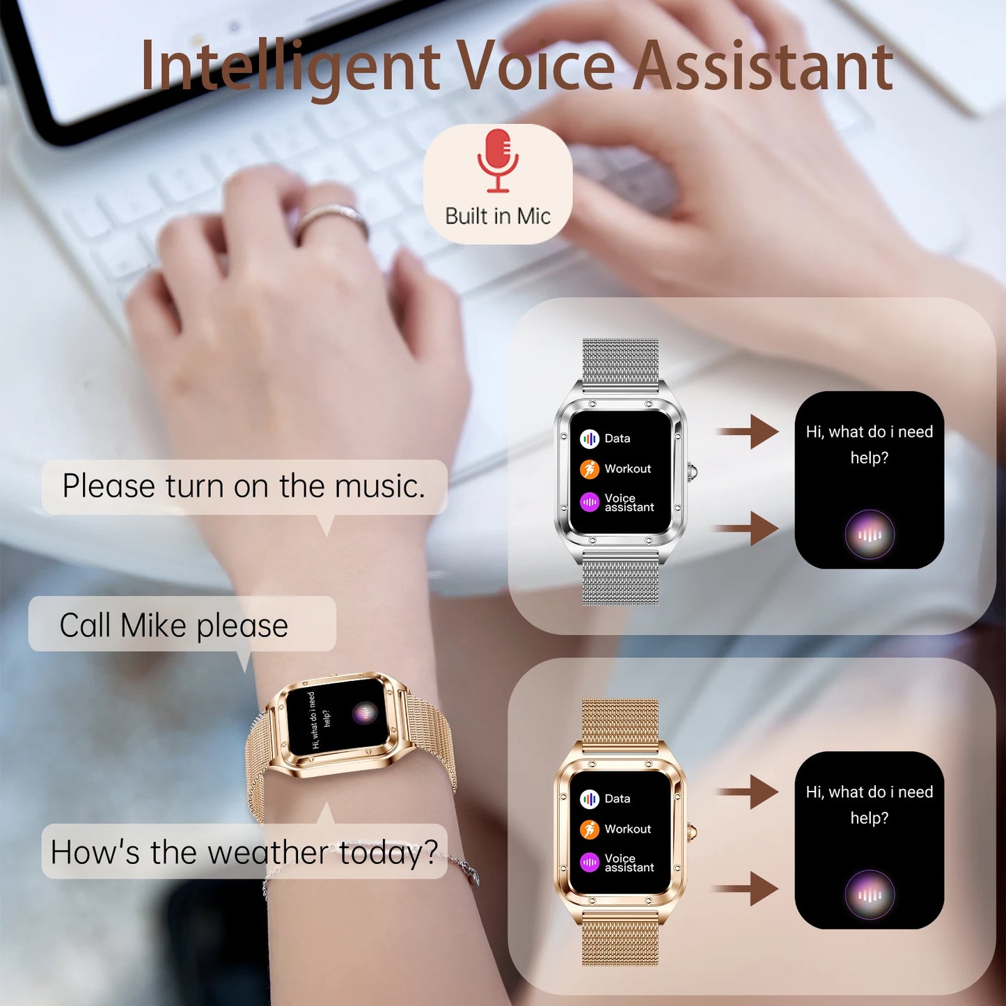 Women Smart Watch(Answer/Make Call)for iPhone/Android, Fitness Tracker/100+Sports