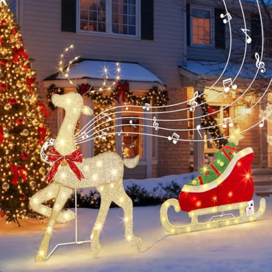 Christmas Decorations Outdoor 42 Inch Christmas Reindeer Sled with 117 Warm White Lights