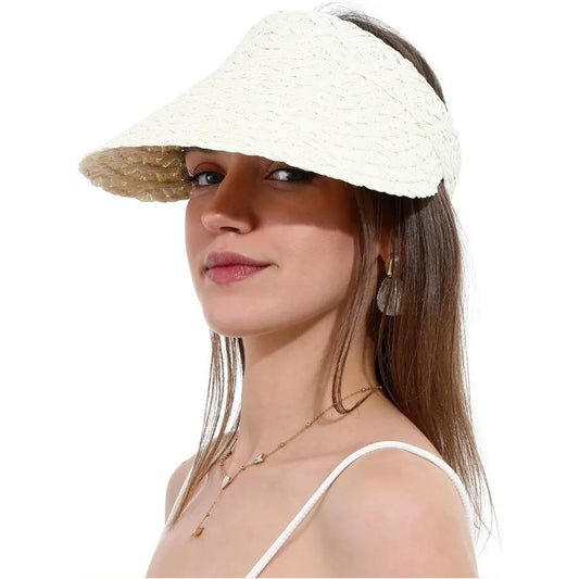 Womens Sun Hat Straw Visor UV Protection Wide Brim Packable TravelCap for Beach