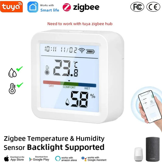 Smart Home Temperature Humidity Sensor with BackLight LCD Works With Google Assistant