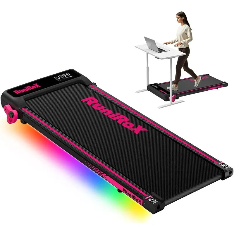 Walking Pad Treadmill with Handle Bar, Incline and Lights,