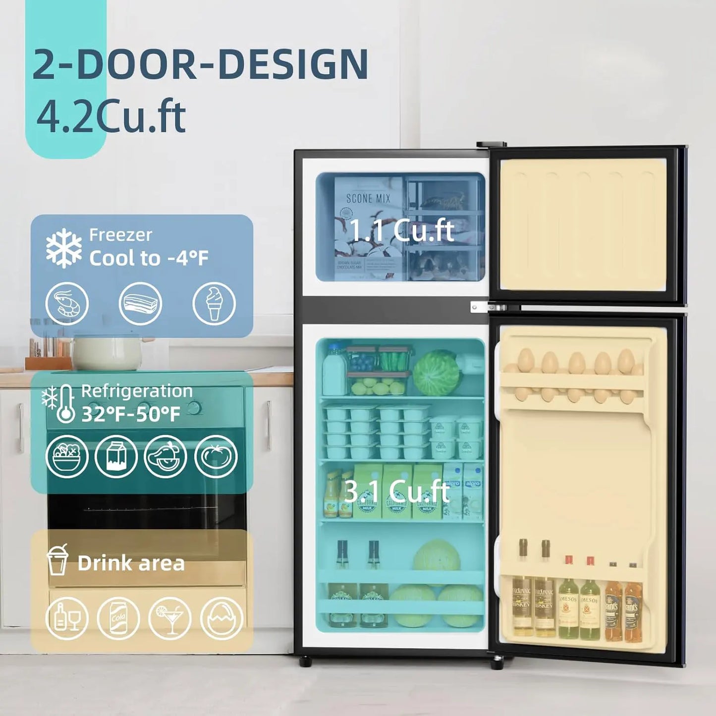 4.2 Cu.Ft Small Refrigerator with Freezer,