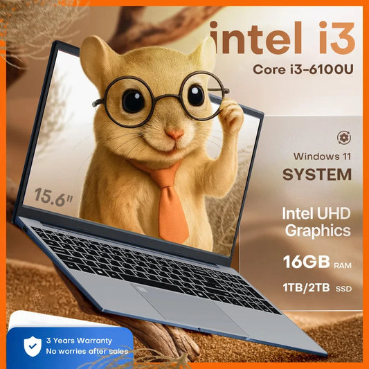15.6" Portable i3 Laptop Computer PC Windows 11 Pro Intel Core i3 6100U Laptops t 16GB RAM