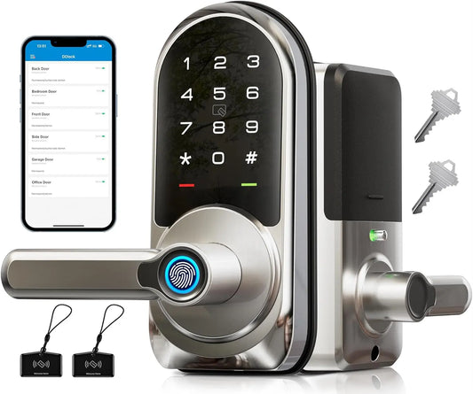 Smart Lock, 7-in-1 Keyless Entry with Handle Set, APP Control Fingerprint Deadbolt