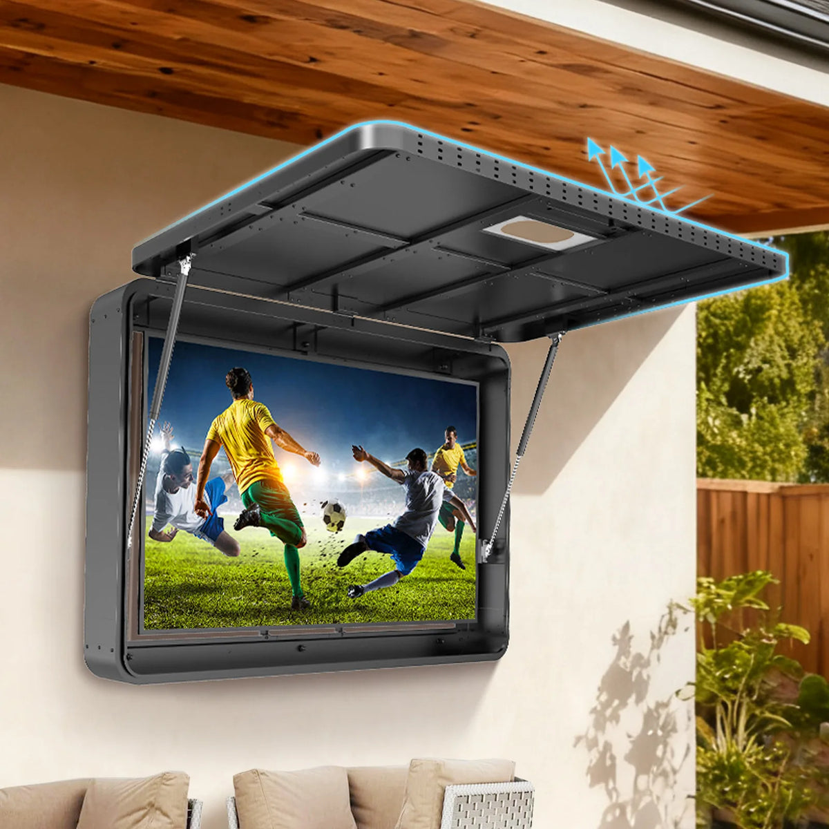 US Stock 55in Outdoor TV Enclosure 55'' Solid Wood Weatherproof TV Cover with Heavy-Duty Single-Arm Mount Television Mental Cover Case