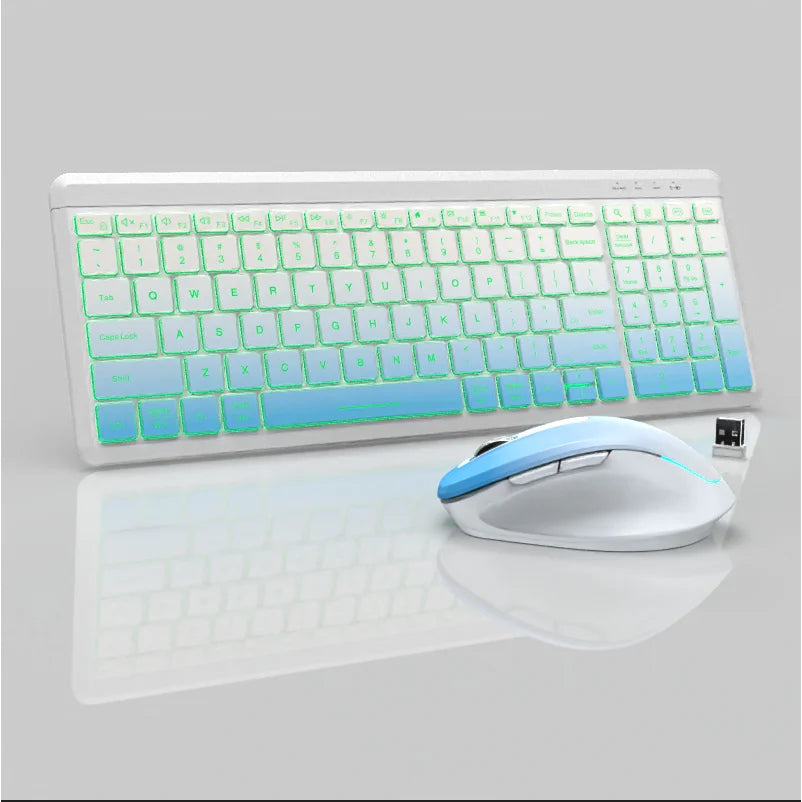 Jomaa RGB Backlit Silent Wireless Keyboard and Mouse Combo 2.4G Dual Mode Rechargeable Wireless Keyboard Mouse set for Desktop/L