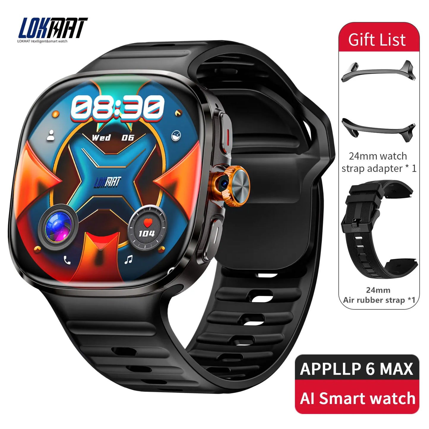New APPLLP 6 MAX Android Smart Watch Phone Amoled Touch Screen Rotating Camera